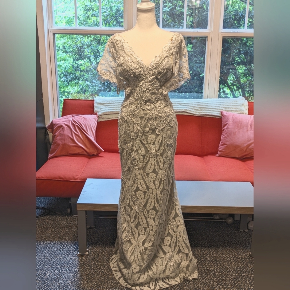 Sage Green Lace Evening Gown